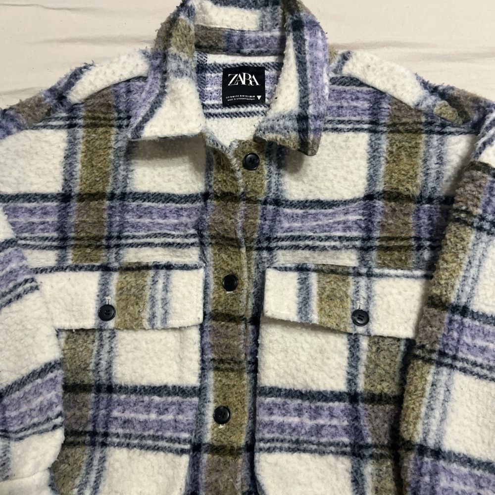 Zara Plaid Sherpa Shirt Shacket Size Small-Medium Wool Blend Chunky Oversized - Picture 4 of 8